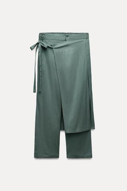 ZARA БРЮКИ ПАРЕО ПРЯМОГО КРОЯ - ZW COLLECTION, ХАКИ