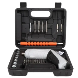 Отвертка электрическая аккумуляторная с набором бит 47 штук. Шуруповерт аккумуляторный. Электроотвертка. Серый