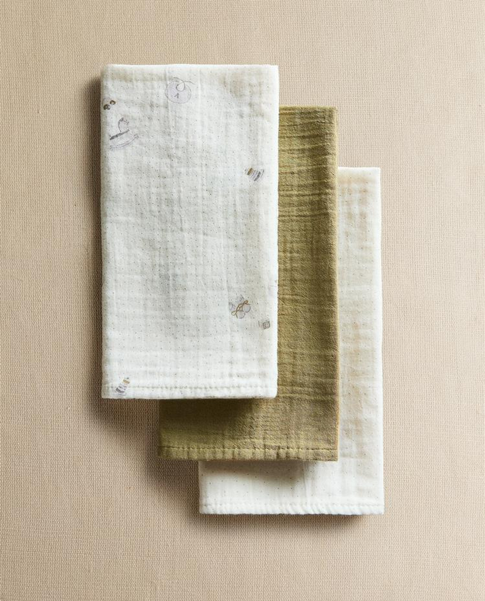 ZARA HOME ДЕТСКИЕ МУСЛИНОВЫЕ САЛФЕТКИ (3 ШТ.), ЭКРЮ