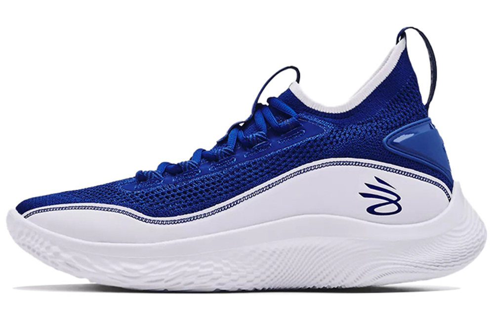 Under Armour Curry 8 round head lace-up fabric synthetic leather shock absorption, non-slip, wear-resistant, breathable, mid-cut actual combat basketball shoes for men and women the same blue