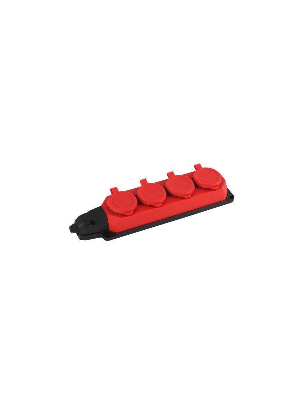 Колодка удлинителя 4-м с заземл. 16А IP44 K-4e-RED-IP44 каучук красн. Эра Б0044553