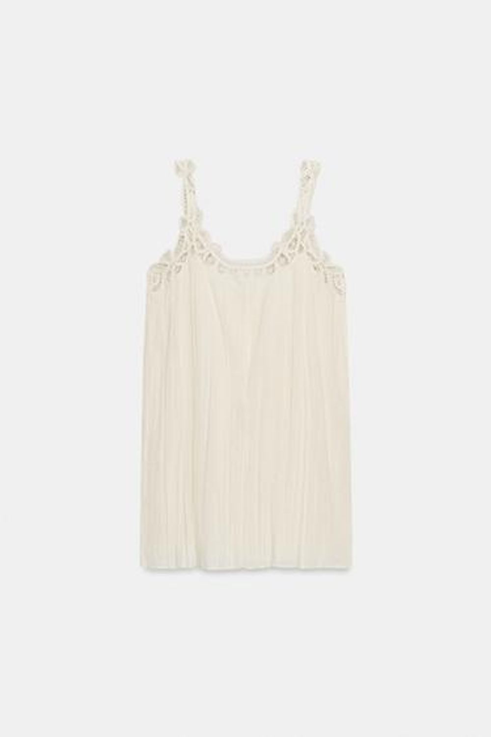 ZARA ПЛАТЬЕ С ВЫШИВКОЙ НА БРЕТЕЛЯХ — ZW COLLECTION, ЭКРЮ
