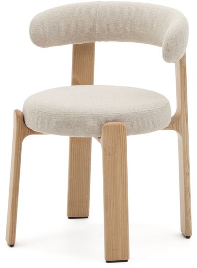 Granite Стул на 4 ножках из бежевого шенилла и массива ясеня в натуральной отделке Испания La Forma