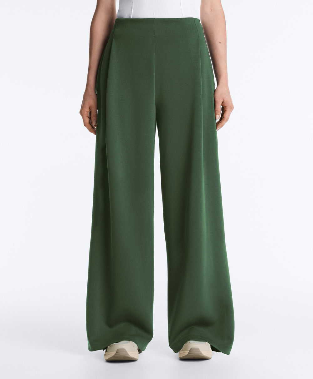 OYSHO Брюки из саржевой ткани с высокой посадкой и складками, зеленый