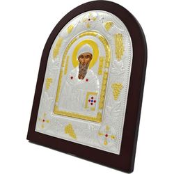 Спиридон Тримифунтский Святитель. Икона в серебряном окладе.