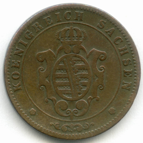 5 пфеннигов 1863 (B). Германия-Саксония. Медь VF