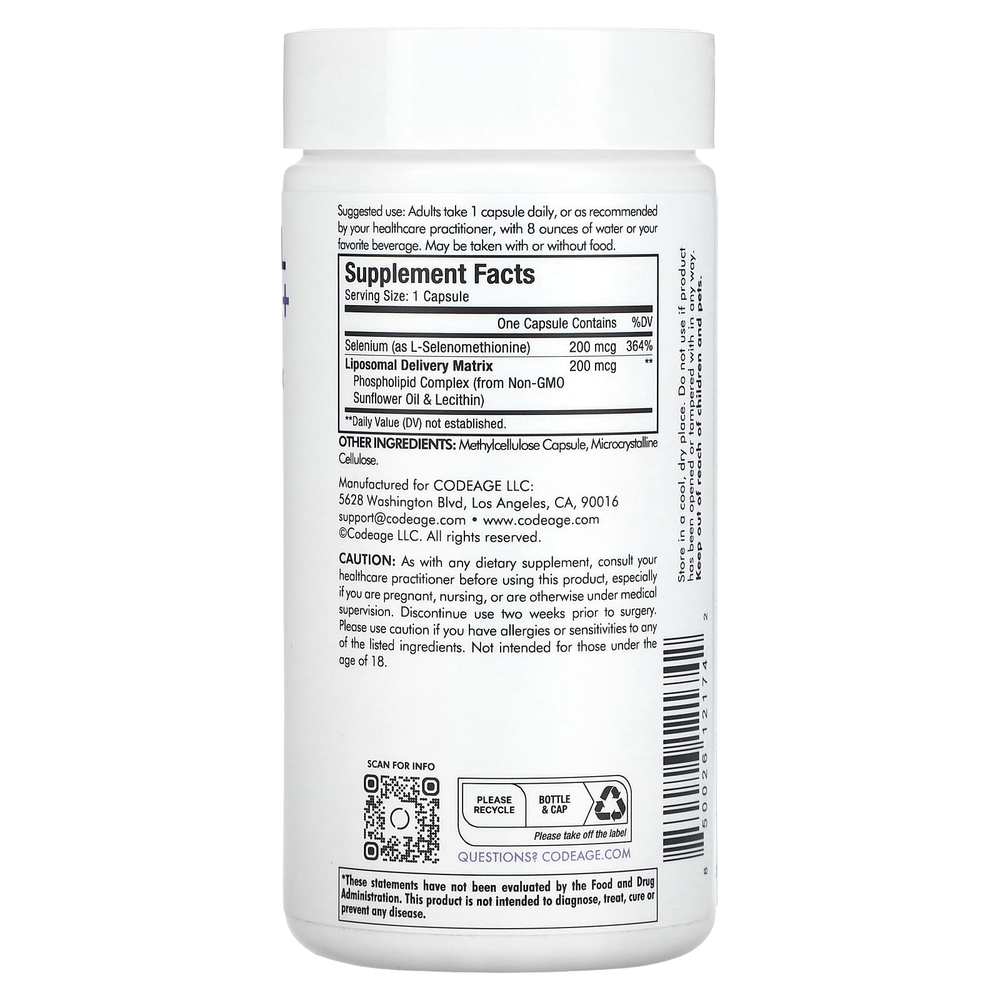 Codeage, липосомальный селен+, 180 капсул