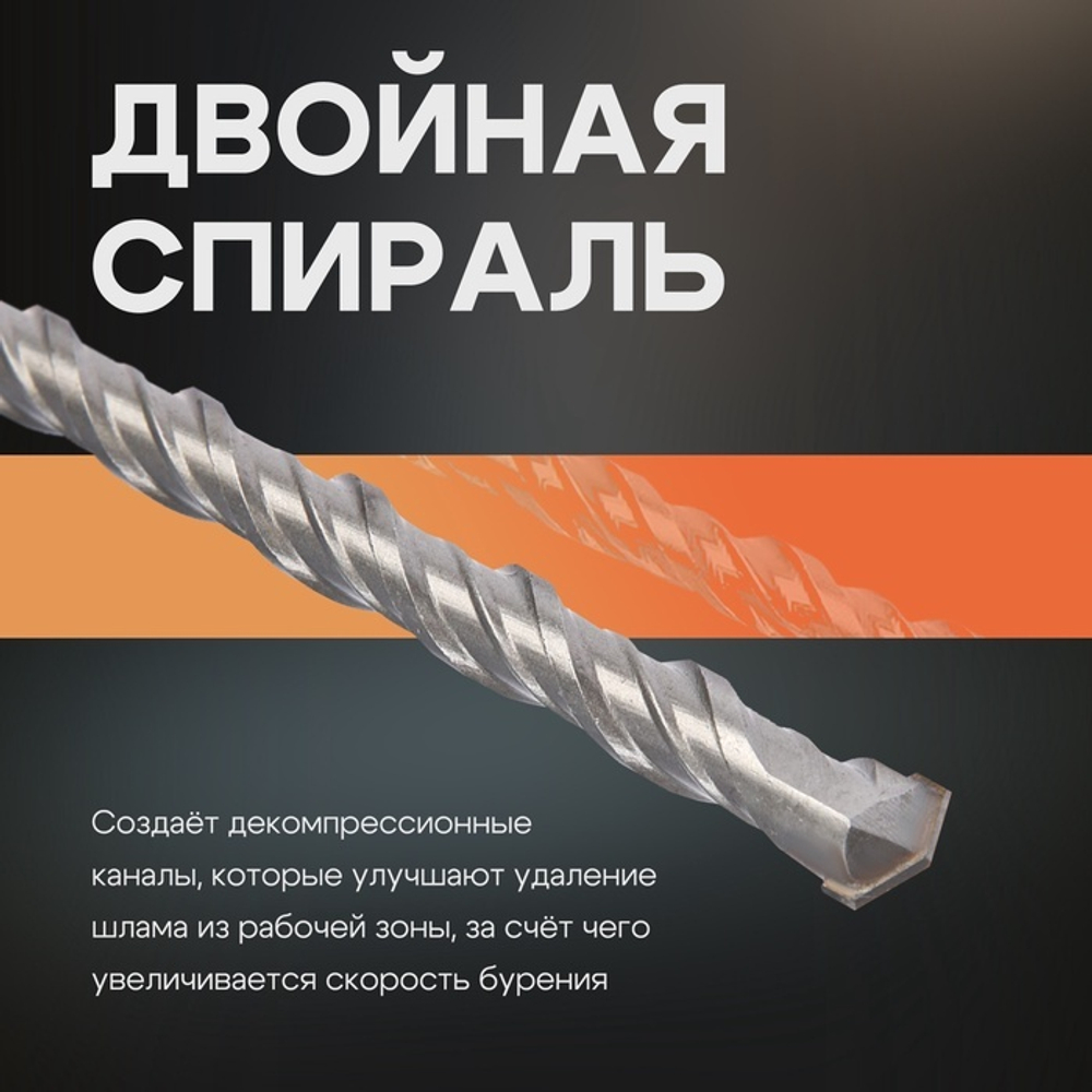 Бур по бетону ТУНДРА, двойная спираль, SDS-plus, 12 х 410 мм