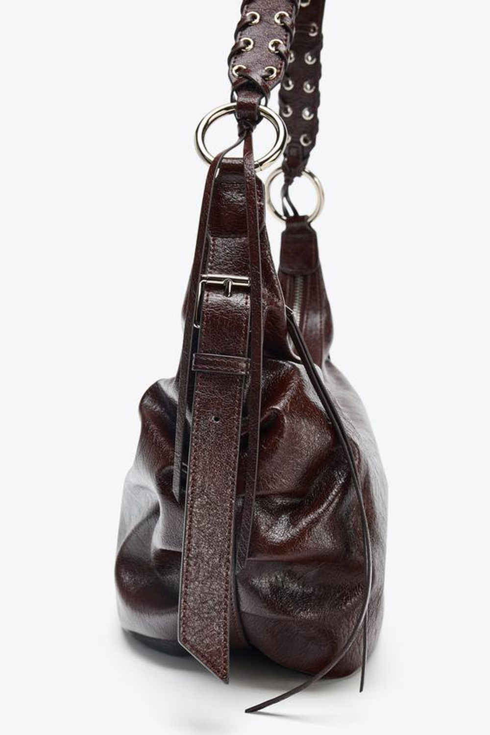 ZARA СУМКА ЧЕРЕЗ ПЛЕЧО С БАХРОМОЙ, БОРДОВО-КРАСНЫЙ