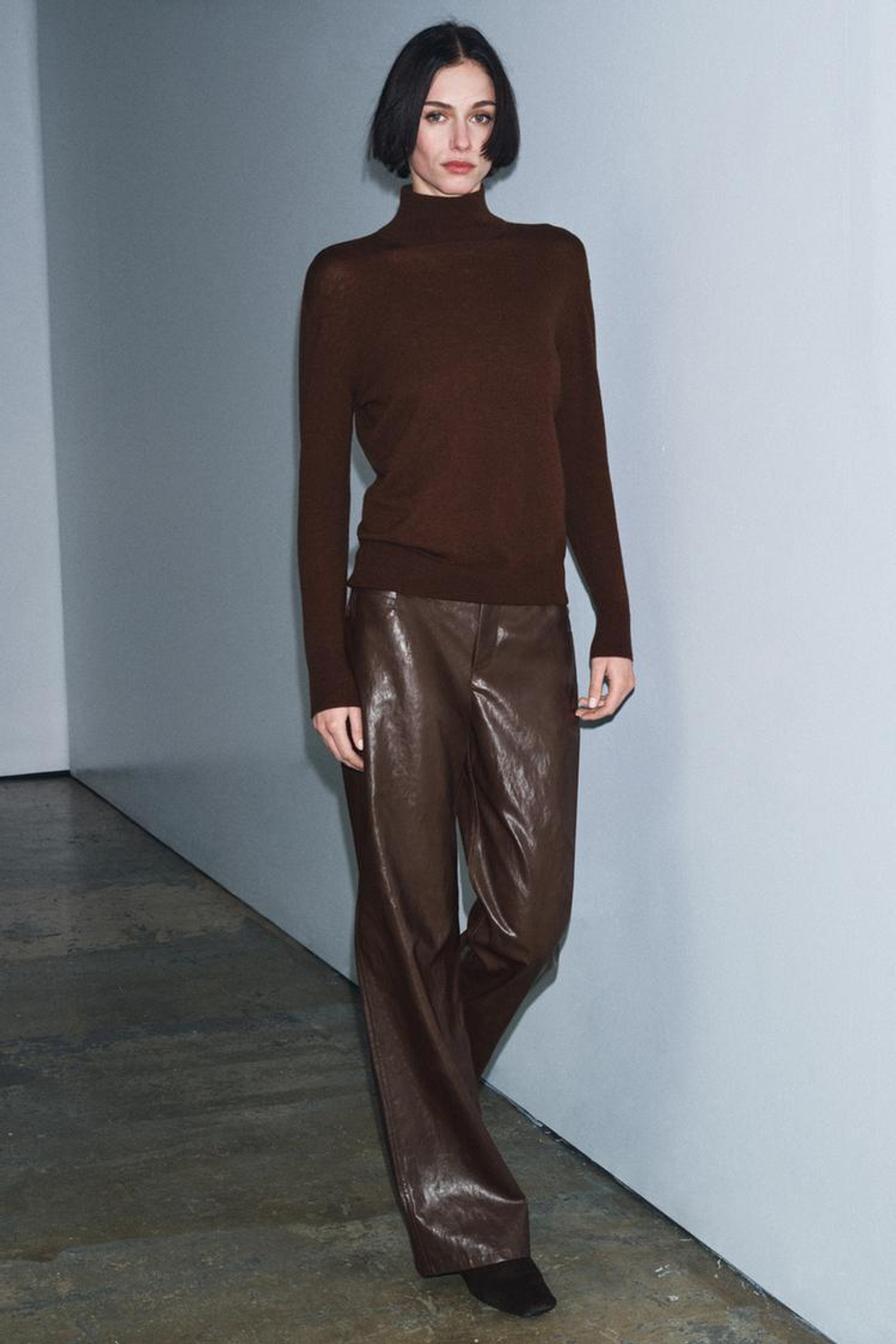 ZARA СВИТЕР ИЗ 100% ЭКСТРАМЯГКОЙ ШЕРСТИ, КОРИЧНЕВЫЙ