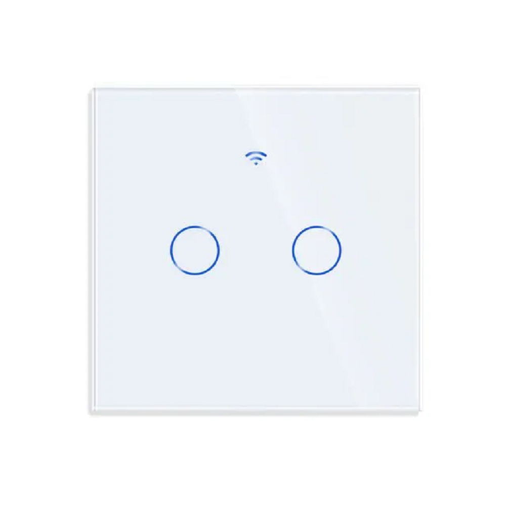 Умный сенсорный Wi-Fi выключатель двухклавишный Tuya RF433, белый, со стеклянной панелью - работает с Яндекс Алисой