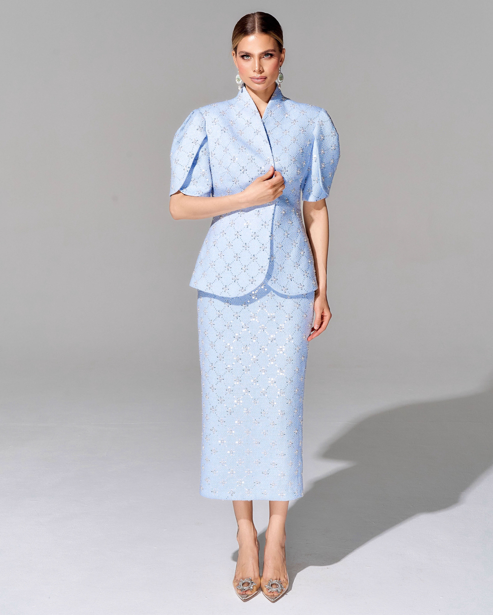 Юбка длины миди из премиального твида