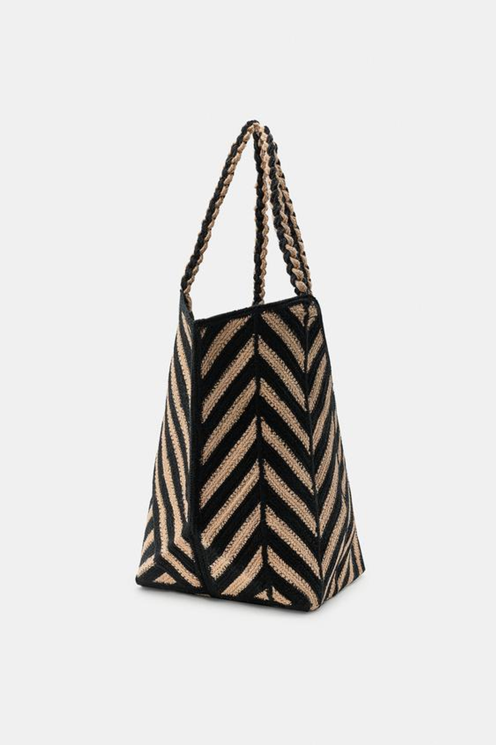 ZARA СУМКА ИЗ 100% ДЖУТА В ПОЛОСКУ, РЫЖЕВАТО-КОРИЧНЕВЫЙ