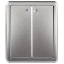 Выключатель ЭРА Эксперт 11-1205-03 двойной с подсветкой IP20 10АХ-250В ОУ алюминий | Эра Эксперт