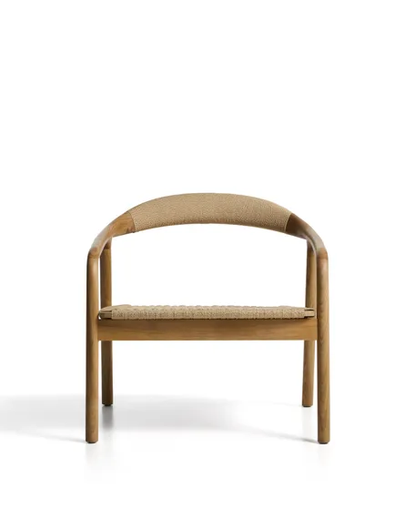 Кресло уличное Derile из дуба с натуральной отделкой и бежевой веревки