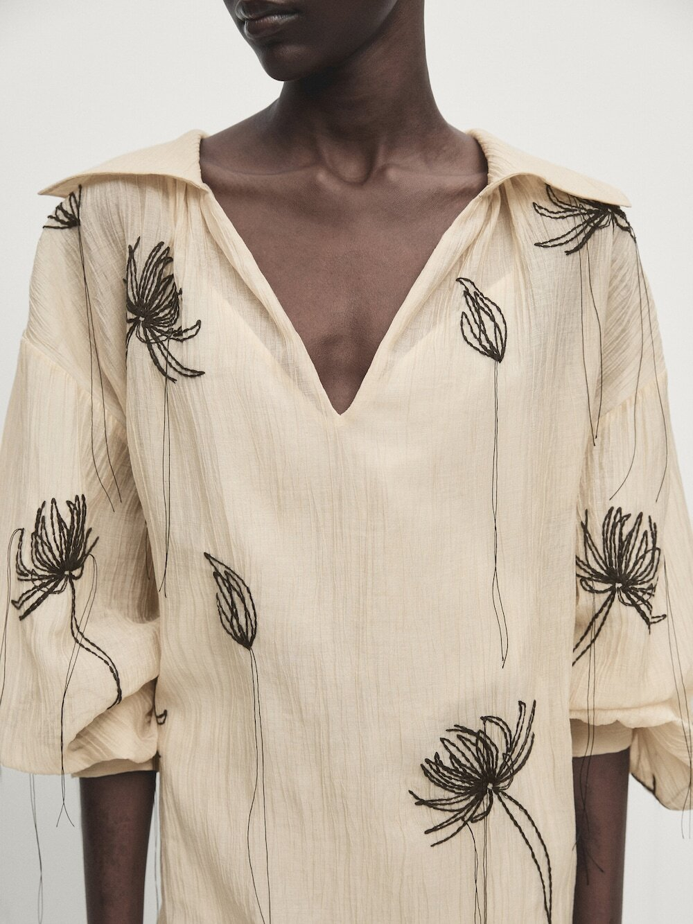 Massimo Dutti Платье с вышивкой и принтом, жженый