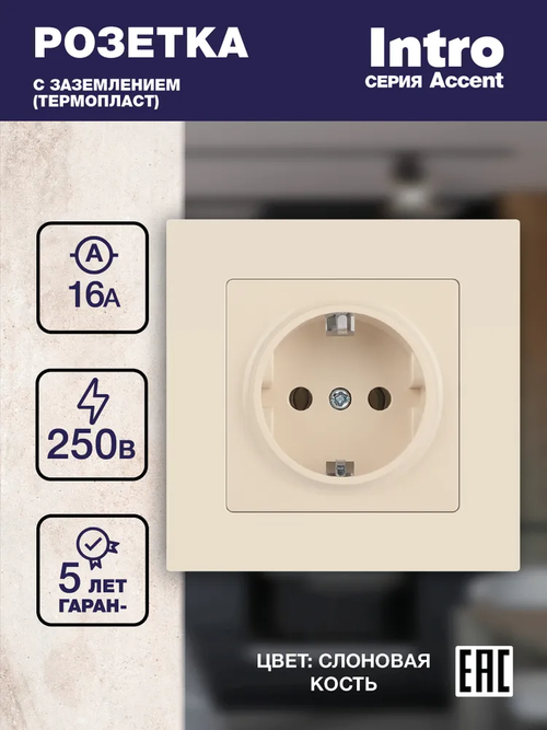 Розетка с заземлением Intro Accent слоновая кость