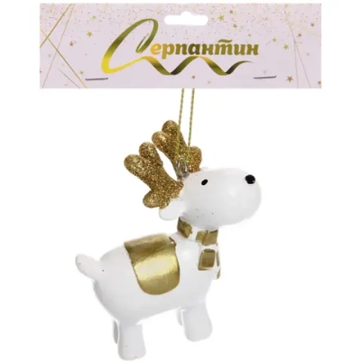 Подвеска «Олененок» 6*4 см, Белый/золото