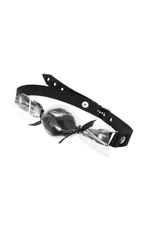 Черный кляп-леденец на кожаных ремешках со вкусом бейлиз (Цвет: черный)