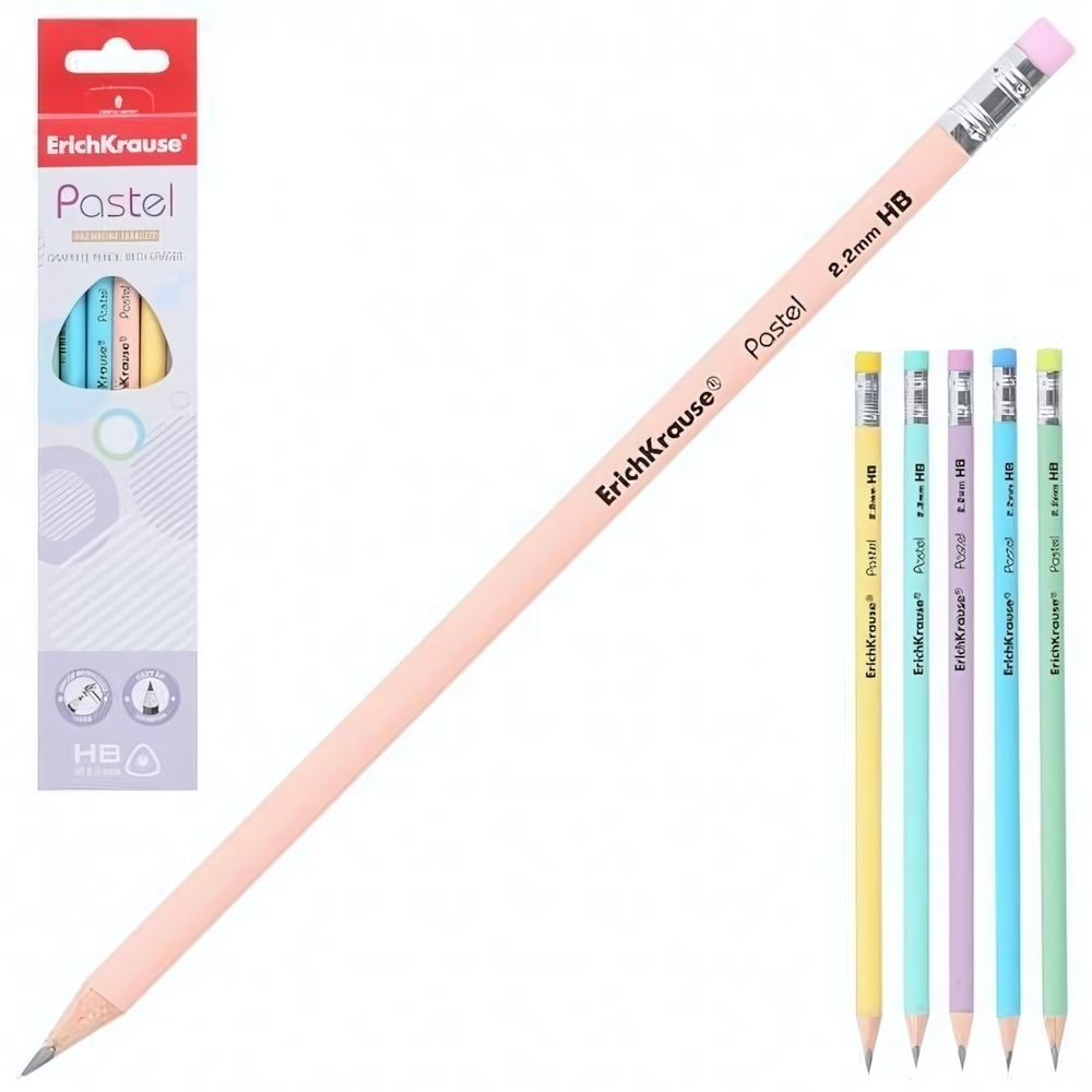 Карандаш ч/г HB с ластиком трехгранн. "Pastel" (ErichKrause)