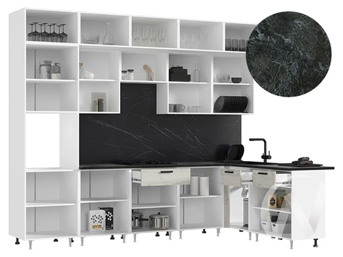 Кухня Рио NEW ЛДСП 3;0х1;8м (белый/дуб крафт белый/кастилло темный) Компоновка №5