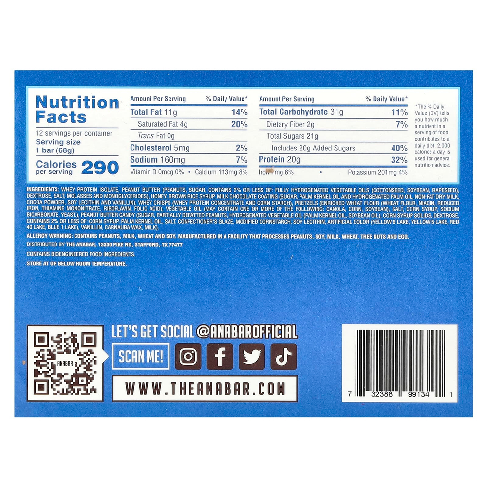 The Anabar, The Protein-Packed Candy Bar®, Monster Cookie Crunch, 12 батончиков по 68 г (2,39 унции)