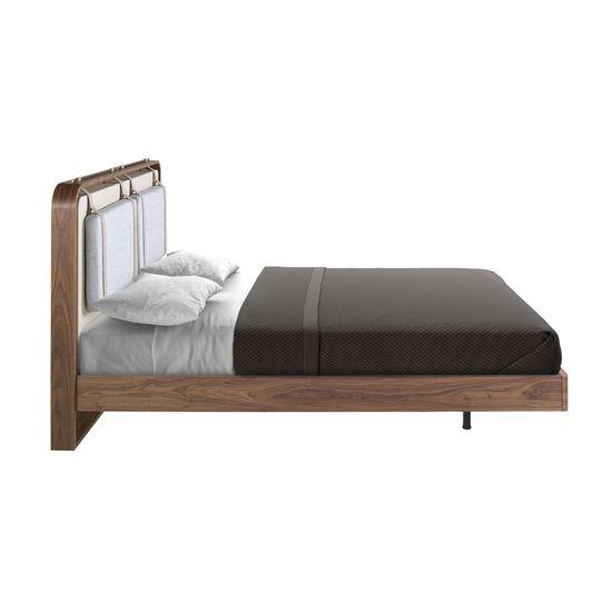 Кровать 7224 с обивкой из ткани бежевого и серого цвета