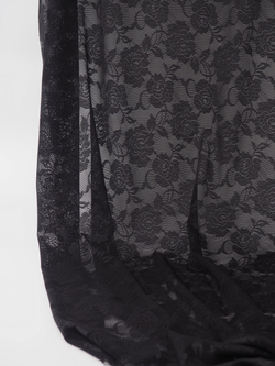 Сетка эластичная черная с цветочным принтом ОТРЕЗЫ