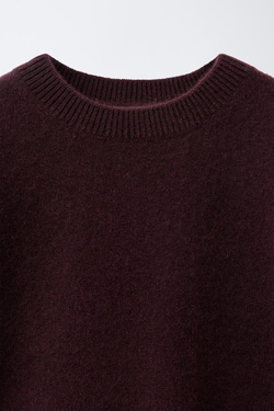 ZARA ТРИКОТАЖНЫЙ СВИТЕР ИЗ 100% КАШЕМИРА, БУРГУНДИ