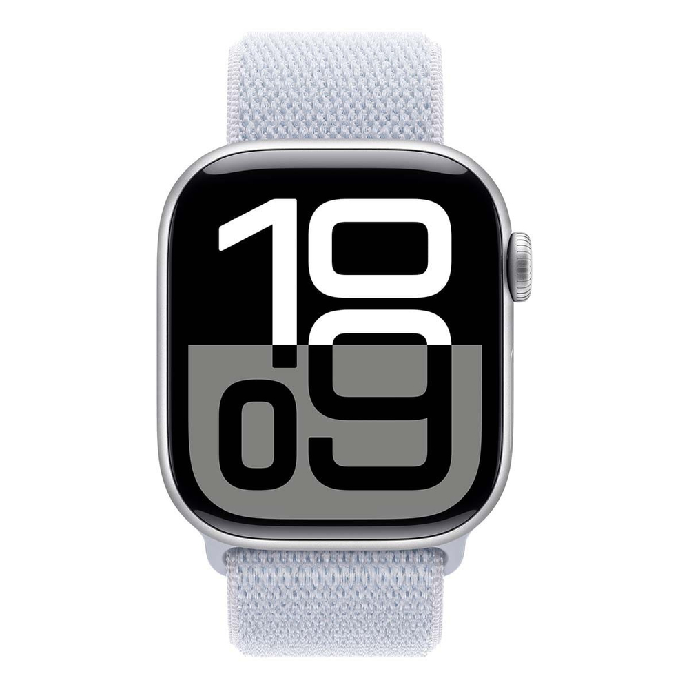 Apple Watch Series 10, 46 мм корпус из алюминия цвета «Silver», ремешок Sport Loop цвета «Blue Cloud»