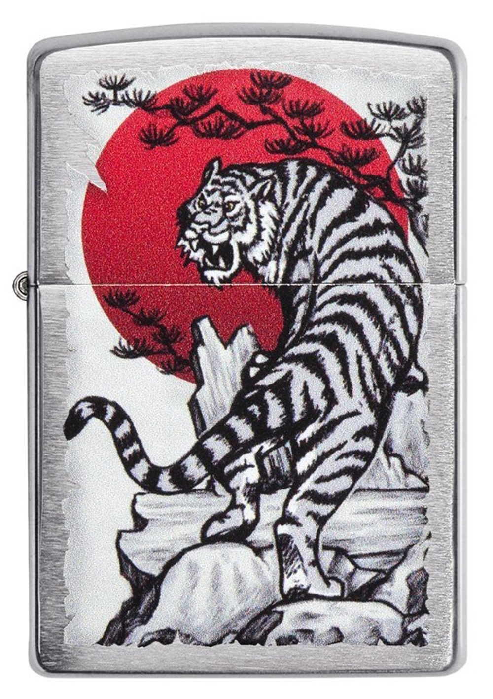 Зажигалка Zippo Asian Tiger с покрытием Brushed Chrome, латунь/сталь, серебристая, 38x13x57 мм