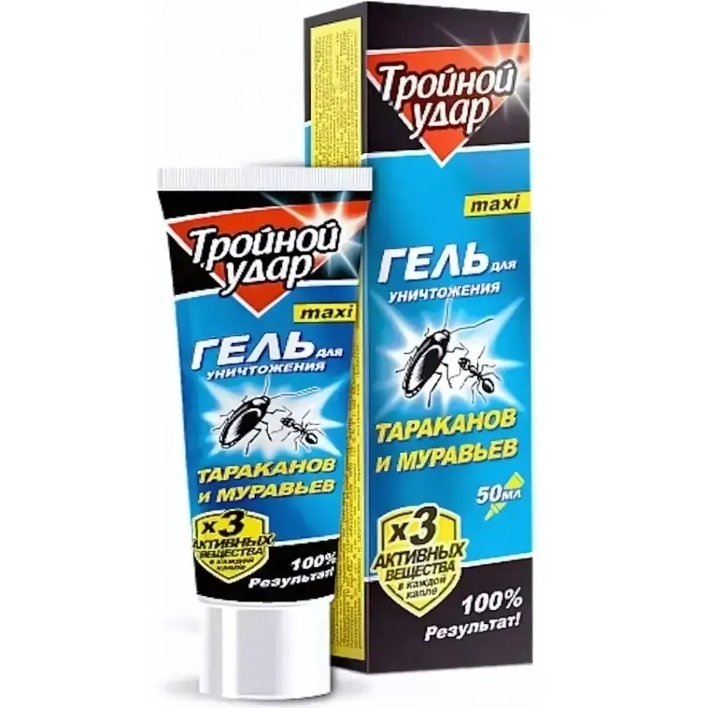 Гель от тараканов и муравьев Домовой Прошка ТРОЙНОЙ УДАР, туба 50 мл