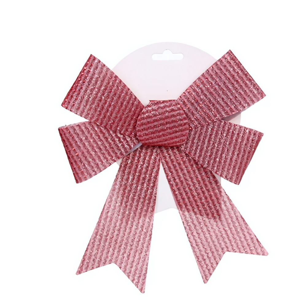 Бант на ёлку "Блестящие полосы" 17*23см. Красный (Серпантин)