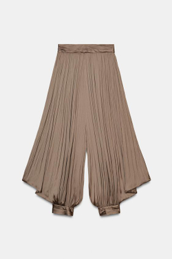 ZARA ПЛИССИРОВАННЫЕ ОБЪЕМНЫЕ БРЮКИ — ZW COLLECTION, КОРИЧНЕВЫЙ