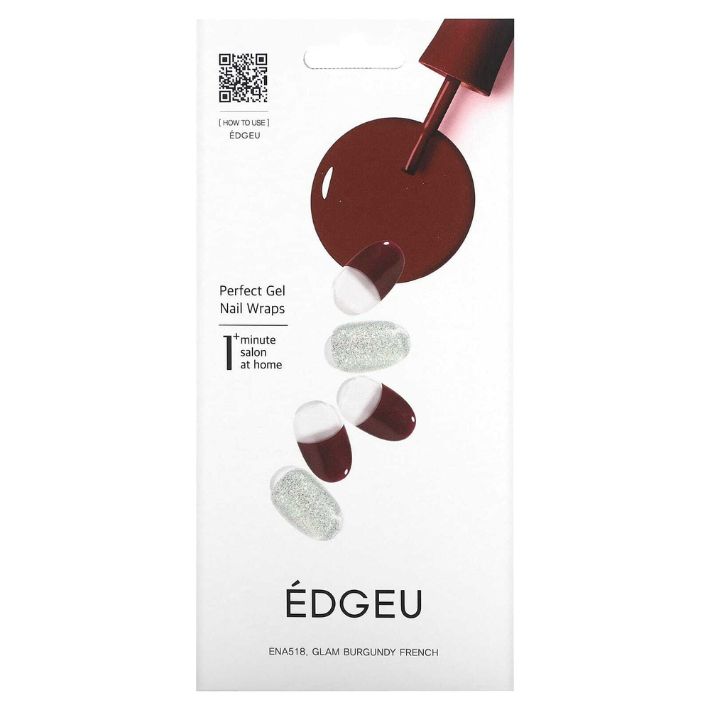 Edgeu, Perfect Gel, повязка для ногтей, ENA 518 Glam, бордовый, набор из 19 предметов