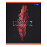 Тетрадь 48л., А5, клетка, Alingar "Пёрышко(NEON)", скрепка, мелованный картон (стандарт), soft touch, блок офсет, 4 дизайна в пленке т/у