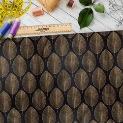 Ткань шифон бронзовые листья на чёрном фоне