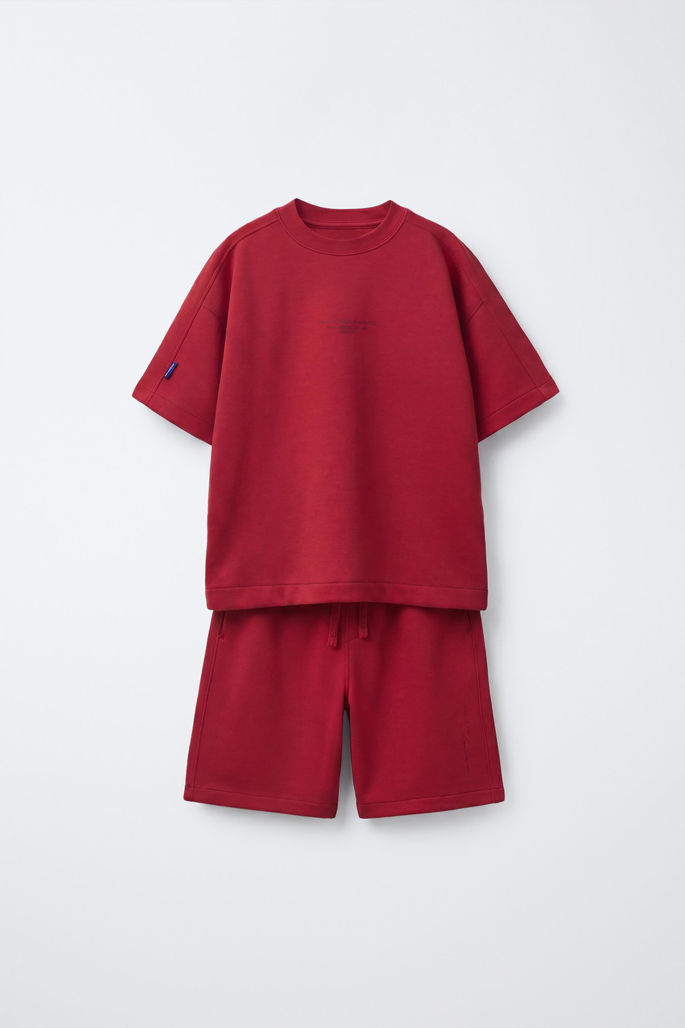 ZARA КОМПЛЕКТ ИЗ ФУТБОЛКИ И ШОРТОВ ИЗ ТКАНИ ИНТЕРЛОК, КРАСНЫЙ