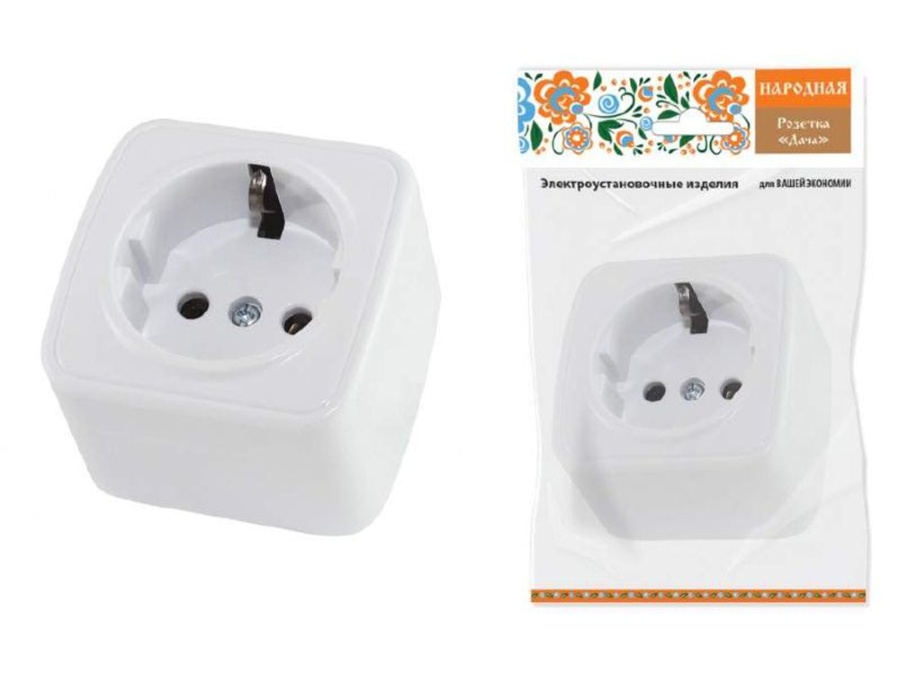 Розетка с/з 2P белая Дача Народная открытой установки 16А IP20 TDM