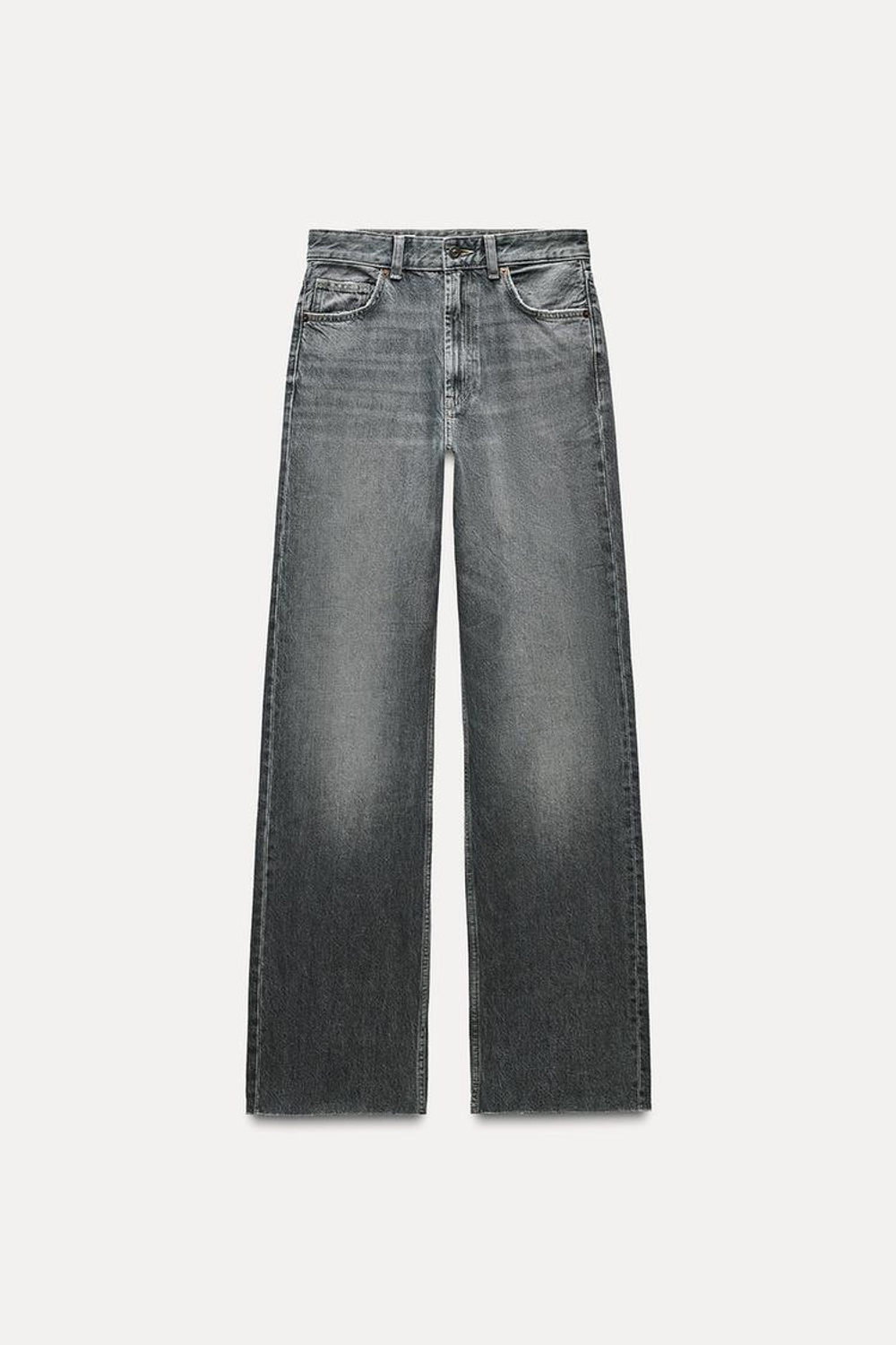 ZARA ДЖИНСЫ С ВЫСОКОЙ ПОСАДКОЙ TRF WIDE LEG, СЕРЫЙ