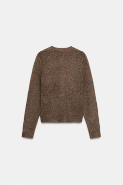 ZARА ТРИКОТАЖНЫЙ КАРДИГАН С ОБТЯЖНЫМИ ПУГОВИЦАМИ, ТЕМНЫЙ СЕРО-КОРИЧНЕВЫЙ