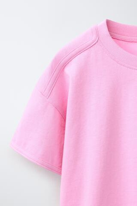 ZARA ОДНОТОННАЯ ФУТБОЛКА, РОЗОВЫЙ