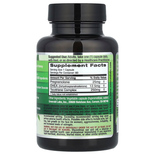 Emerald Laboratories, Прегненолон + ДГЭА, 60 растительных капсул