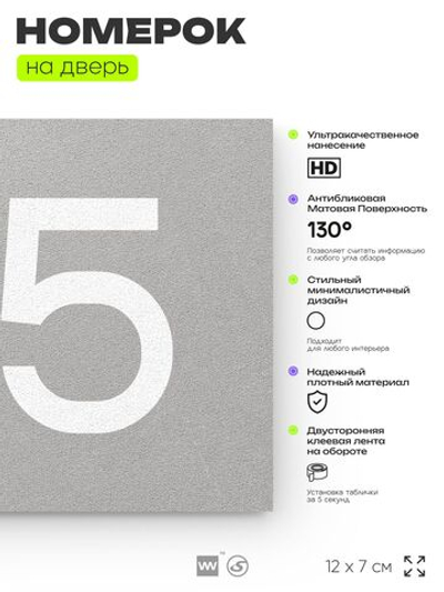 Номер на дверь 515, табличка на дверь для офиса, квартиры, кабинета, аудитории, склада, серая 120х70 мм, Айдентика Технолоджи