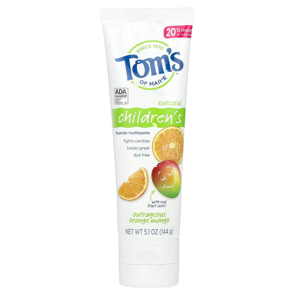 Tom's of Maine, Натуральная зубная паста с фтором для детей, аппетитный апельсин и манго, 144 г (5,1 унции)