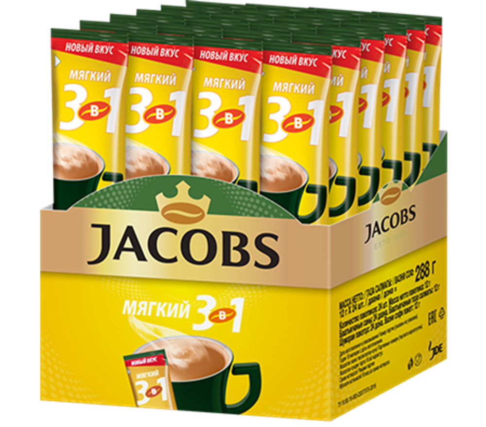 Растворимый кофе Jacobs 3 в 1 Мягкий, в стиках, 24 шт