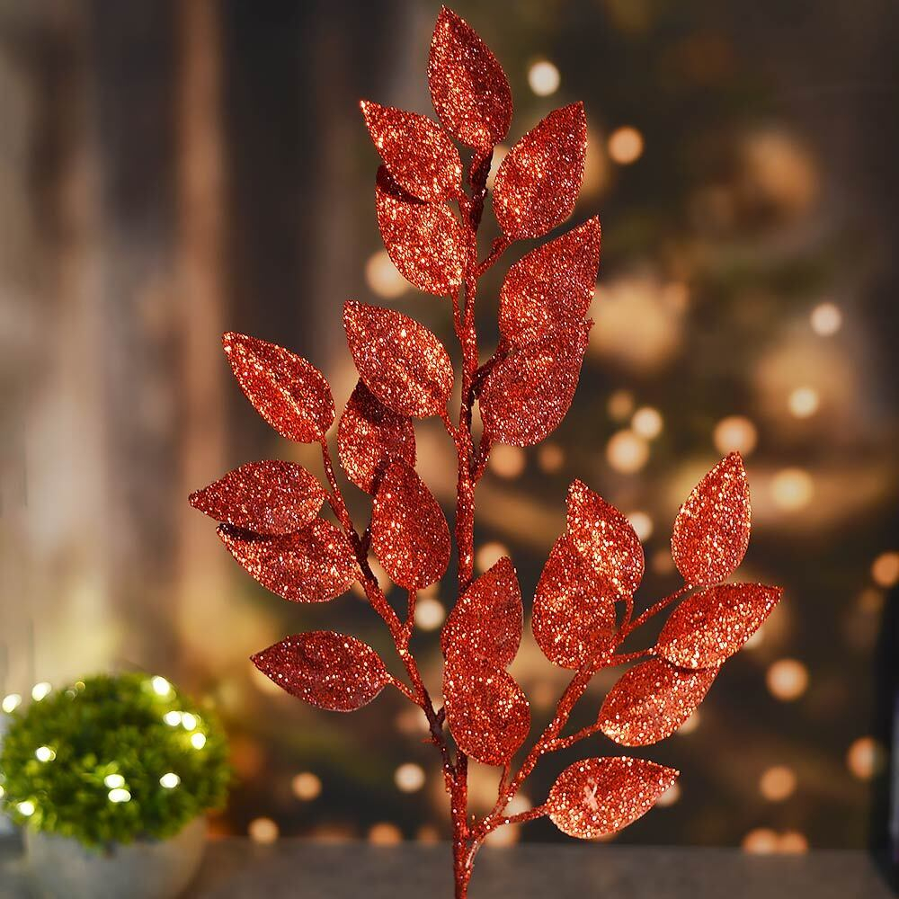Украшение новогоднее "Ветка Волшебные листья" 50см, красный