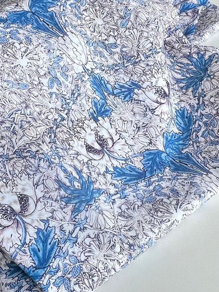 ЦВЕТОЧНАЯ ЭЙФОРИЯ В СТИЛЕ У. МОРРИСА СИНЕЕ СЕРЕБРО 100% хлопок Handmade Fabrics 3