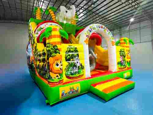 Надувной батут "Слоник в джунглях с двумя горками с переходом" 6*5*5.5 м