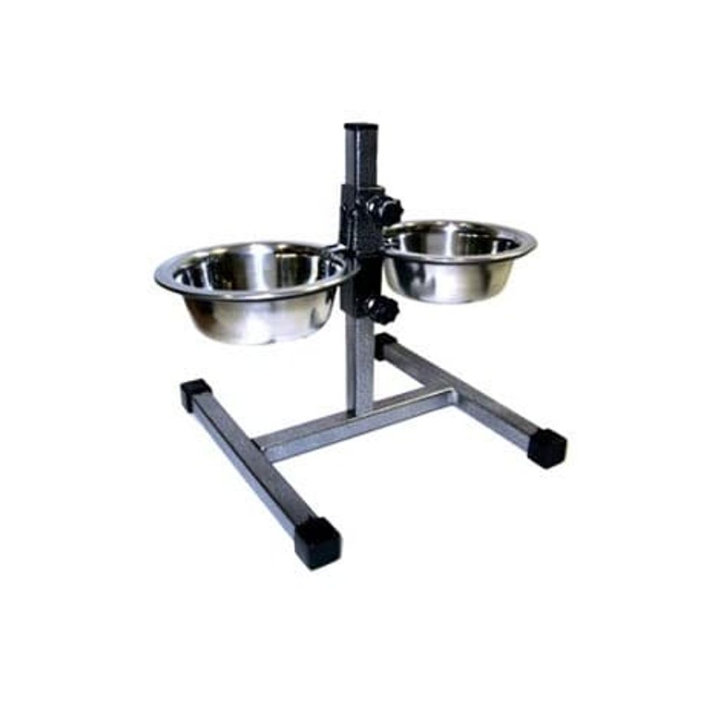 Кормушка металлическая с телескопической регулировкой высоты до 40см, 2 миски 1л, 20см